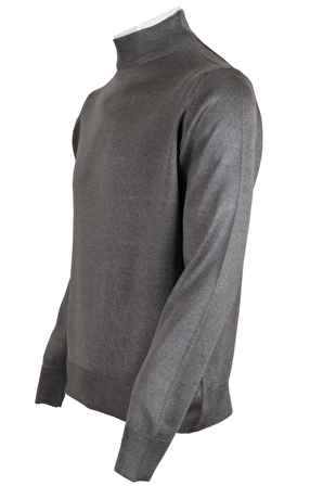 Erkek Gri Kazak Yarım Balıkçı Yünlü Klasik Normal Kesim RAR00800 Gri-L