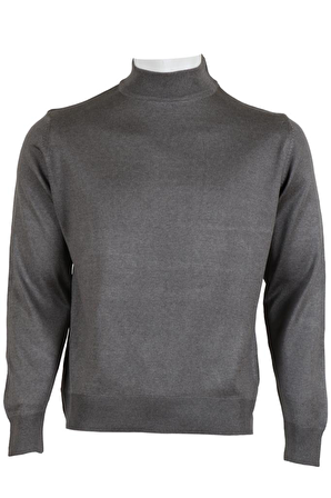 Erkek Gri Kazak Yarım Balıkçı Yünlü Klasik Normal Kesim RAR00800 Gri-XL