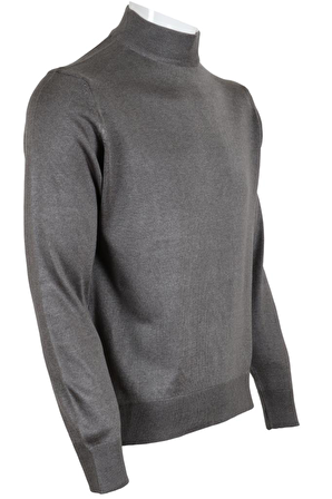 Erkek Gri Kazak Yarım Balıkçı Yünlü Klasik Normal Kesim RAR00800 Gri-XL