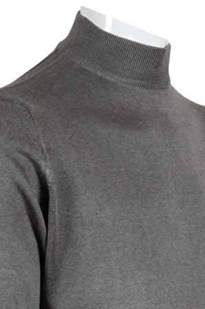 Erkek Gri Kazak Yarım Balıkçı Yünlü Klasik Normal Kesim RAR00800 Gri-XL