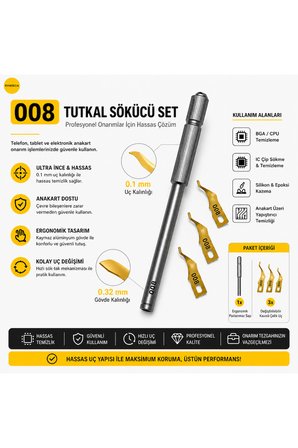 008 Bga Anakart Tutkal Ve Yapıştırıcı Sökücü Çip Entegre Temizleme Kazıyıcı Seti 13 Cm
