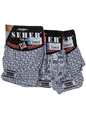 Seher Erkek Boxer 3' Lü Paket Desenli Pamuklu Penye