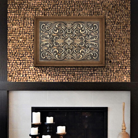 Nichetiles El Yapımı Bronz Cypress Metal Ocak Arkası Koruyucu ve Şömine Üstü Dekoratif Panel 40.5 x 61cm.