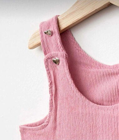 Kalp Punch İşlemeli Salopet Takım - Pembe