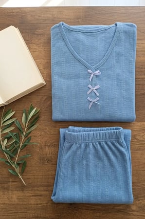 Kadın Bambu Viskon Transfer Ribana Kısa Kollu Düğmeli Pijama Takımı
