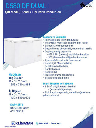 Şenocak D580 DF DUAL Sandık Tipi Derin Dondurucu