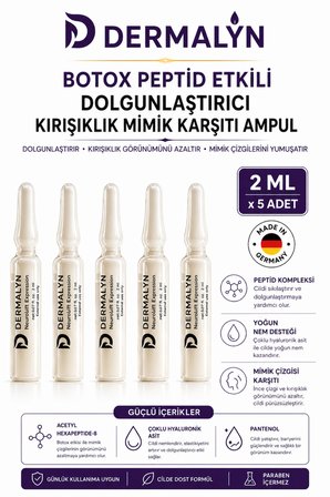 DERMALYN 5 Adet Botox Peptid Etkili Dolgunlaştırıcı Kırışıklık Mimik Karşıtı Ampul Serum Dermaroller Dermapen