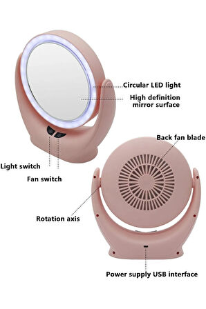 NaturaLove Fanlı LED Işıklı Makyaj Aynası,360 Derece Şarj Edilebilir
