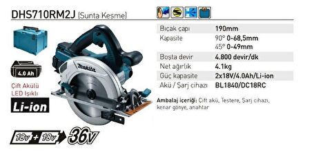 Makita DHS710RM2J 2X18V 4 Ah Akülü Sunta Kesme