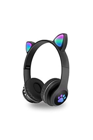 Kedi Kulak Led Işıklı Kablosuz Bluetooth Mikronlu Hafıza Kartı Girişli Kulaklık