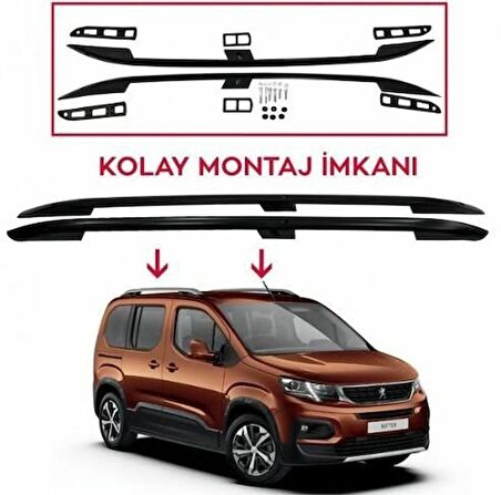Peugeot Rıfter Tavan Çıtası Kısa Siyah 2019-Sonrası modeller uyumlu