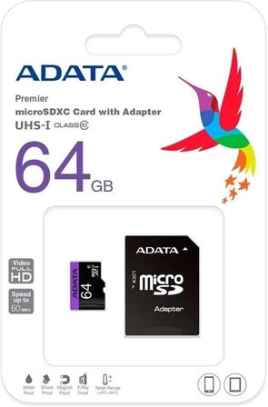 Adata Premier 64GB Micro SDHC U1/C10 AUSDX64GUICL10A1-RA1