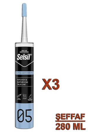 Selsil Mutfak ve Banyo Silikonu Şeffaf 280 ML (3 Adet)