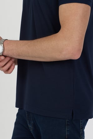 Polo Yaka Pamuklu Cepsiz Çizgili Kısa Kol Tişört