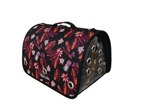 Leonpet Köpek ve Kedi Fly Bag Taşıma Çantası Siyah Çiçek Desenli 25x40x25 Cm