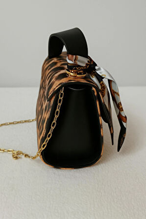 Zincir Detay Leopar Işıltılı Kadın Omuz Çantası