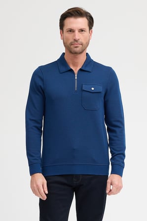 Erkek Polo Yaka Cepli Uzun Kol Sweatshirt