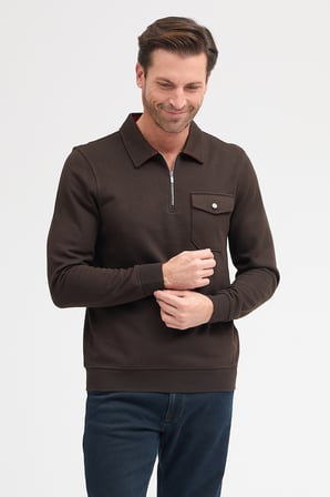 Erkek Polo Yaka Cepli Uzun Kol Sweatshirt