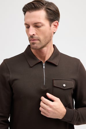 Erkek Polo Yaka Cepli Uzun Kol Sweatshirt