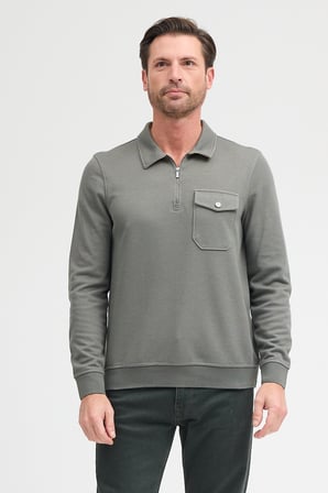 Erkek Polo Yaka Cepli Uzun Kol Sweatshirt