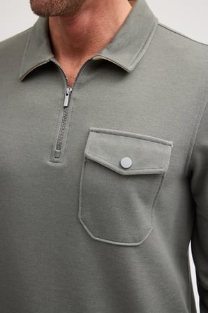 Erkek Polo Yaka Cepli Uzun Kol Sweatshirt