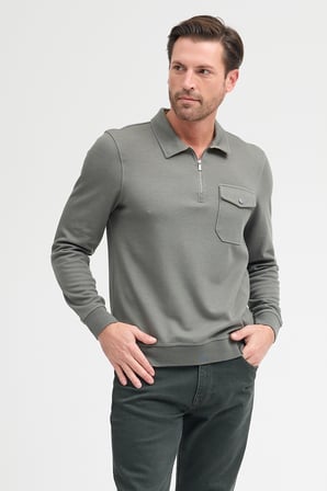 Erkek Polo Yaka Cepli Uzun Kol Sweatshirt