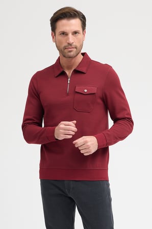 Erkek Polo Yaka Cepli Uzun Kol Sweatshirt