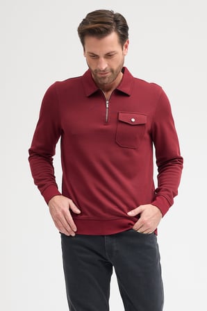 Erkek Polo Yaka Cepli Uzun Kol Sweatshirt