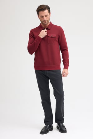 Erkek Polo Yaka Cepli Uzun Kol Sweatshirt