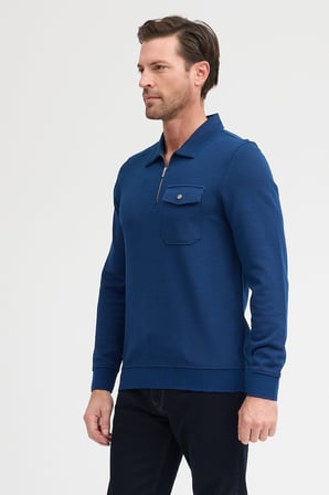 Erkek Polo Yaka Cepli Uzun Kol Sweatshirt