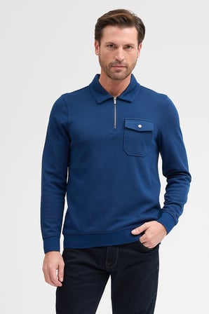 Erkek Polo Yaka Cepli Uzun Kol Sweatshirt