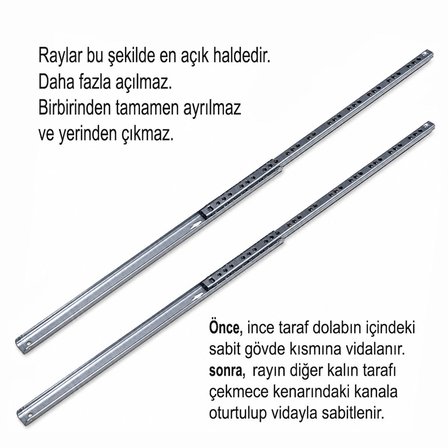Aletçantam 17mm Teleskopik İnce Çekmece Rayı - 44cm (2 parça set)