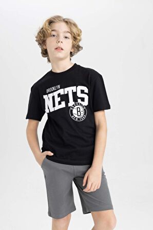 DeFacto Erkek Çocuk NBA Brooklyn Nets Oversize Geniş Kalıp Bisiklet Yaka Kısa Kollu Tişört C0393A824SMBK81