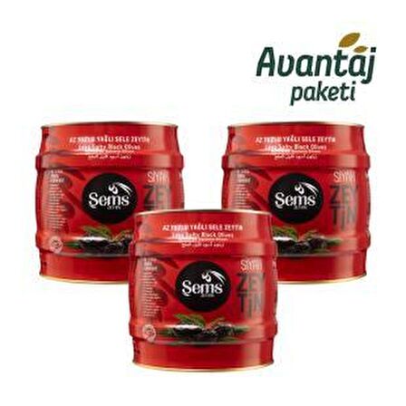 Şems Siyah Zeytin 2 Kg - 291-320 Kalibre (3'lü Ekonomik Paket)