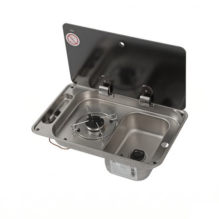 CAN® FL1323 - Kapaklı Kombine Gömme Ocak ve Evye Seti Tamperli Cam (SOL OCAK - SAĞ EVYE) - Minimalist Mutfakların Kurtarıcısı