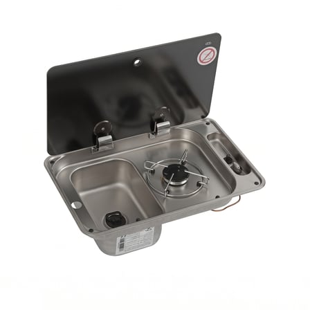 CAN® FL1324 - Kapaklı Kombine Gömme Ocak ve Evye Seti Tamperli Cam (SAĞ OCAK - SOL EVYE) - Minimalist Mutfakların Kurtarıcısı