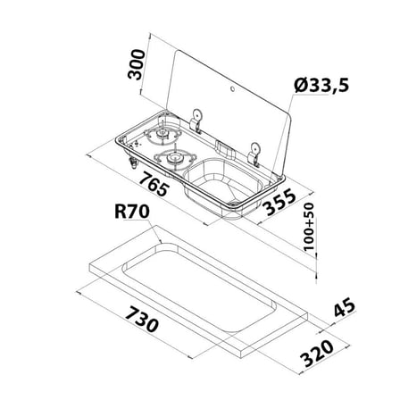 CAN® FL1770 - Kapaklı Evyeli Gömme İki Gözlü Tamperli Cam Ocak - Kısıtlı Alanlar İçin Şık Bir Çözüm