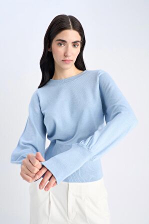 Regular Fit Bisiklet Yaka Basic Düz Triko Kazak

