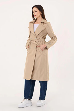 Kadın Kruvaze Yaka Bej Trençkot