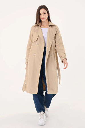 Kadın Kruvaze Yaka Bej Trençkot