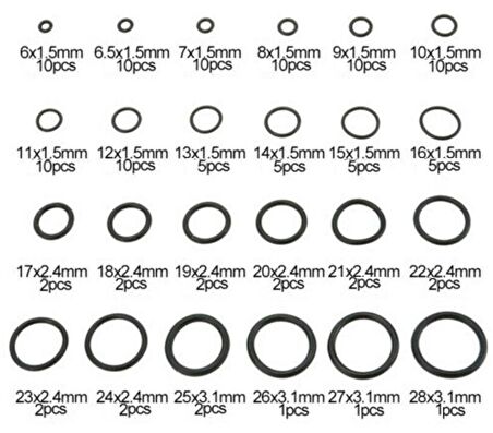 Yate10 24 Çeşit 120 Adet Kauçuk O-Ring Conta Takımı Kilitli Poşetli