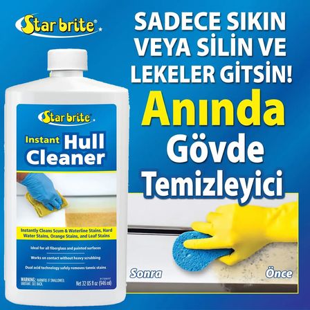 Starbrite® - Hızlı Tekne Gövde Temizleyici (950 ml): Tehlikeli Asit İçermeyen Güvenli Formülle Su Hattı Sararmalarına ve Pas Lekelerine 2 Dakikada Son!