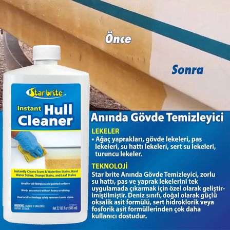 Starbrite® - Hızlı Tekne Gövde Temizleyici (950 ml): Tehlikeli Asit İçermeyen Güvenli Formülle Su Hattı Sararmalarına ve Pas Lekelerine 2 Dakikada Son!