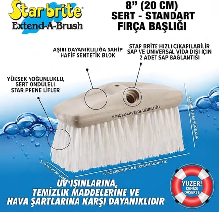 Starbrite® - Sert Güverte Fırçası Beyaz (20 cm): En Ağır Kirler ve Kaymaz Zeminler İçin Maksimum Temizlik Gücü!
