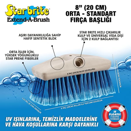 Starbrite® - Güverte Fırçası 20 cm Mavi (Orta Sertlikte): Çift Bağlantı Esnekliği, Batmayan Gövde ve Tüm Yüzeylerde Kusursuz Temizlik Gücü!