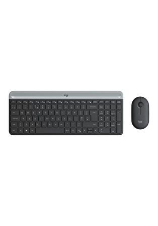 Logitech MK470 Kablosuz İnce İngilizce Q Klavye + Mouse Seti Siyah