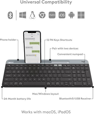 Logitech K585 Multi-Device Slim Kablosuz İngilizce Klavye