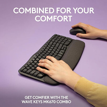 Logitech Wave Keys MK670 Combo M550 L Kablosuz Ergonomik İngilizce Klavye Mouse Seti Siyah