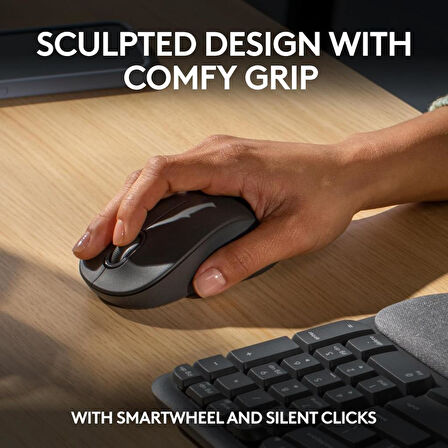 Logitech Wave Keys MK670 Combo M550 L Kablosuz Ergonomik İngilizce Klavye Mouse Seti Siyah