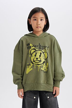 DeFacto Kız Çocuk Oversize Geniş Kalıp Kapüşonlu Baskılı Sweatshirt D1567A824WNKH210